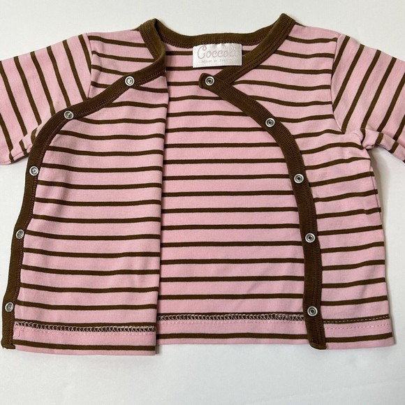 Coccoli Outfit 2-Piece Infant Girl 6M Pants Shirt Pink Brown Stripe Snap Elastic - Picture 9 of 14